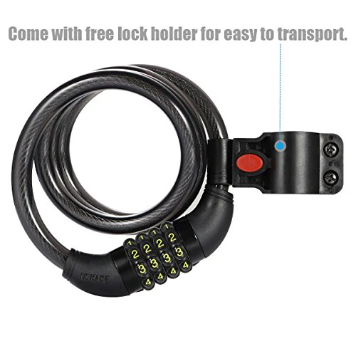 Bike Lock Cable, UShake 6-Feet Bike Cable Basic Self Coiling Resettable Combination Cable Bike Locks with Complimentary Mounting Bracket, 6 Feet x 1/2 Inch - Image 5