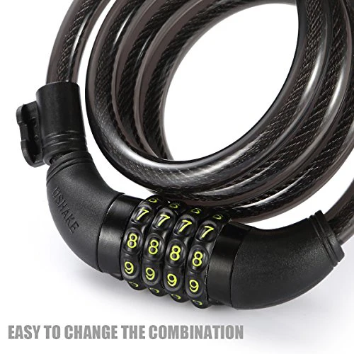 Bike Lock Cable, UShake 6-Feet Bike Cable Basic Self Coiling Resettable Combination Cable Bike Locks with Complimentary Mounting Bracket, 6 Feet x 1/2 Inch - Image 6