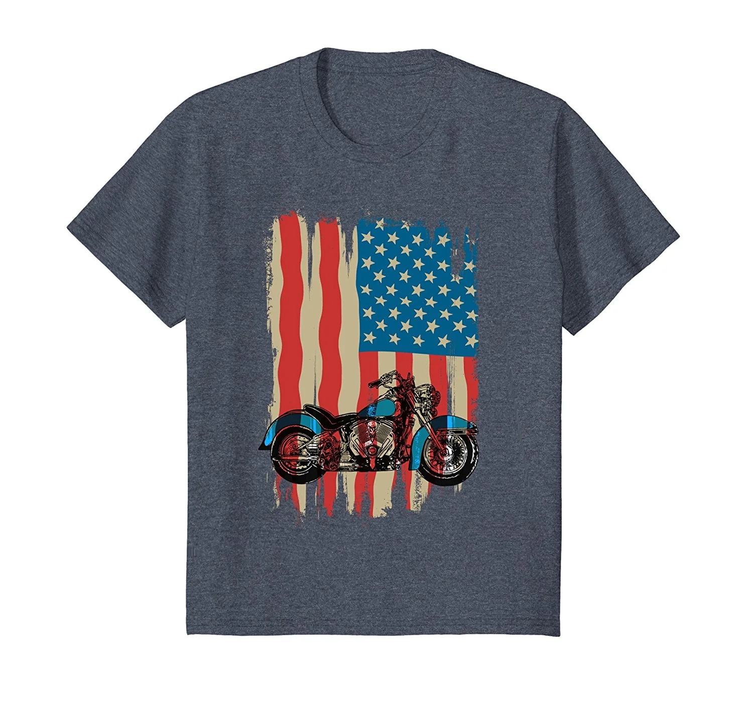 Grunge T Shirt Motorcycle American Flag Stars and Stripes